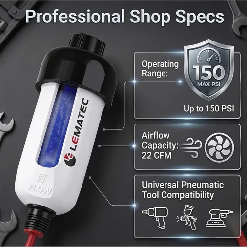 Vista 6 de LE LEMATEC Secador de aire para compresor con elemento desecante reemplazable, separador de agua para compresor de aire de hasta 150 PSI, elimina