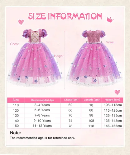 Vista 5 de TOLOYE Vestido de princesa para niñas pequeñas, vestido de disfraz de Bella con accesorios para fiesta de cumpleaños, cosplay, Halloween