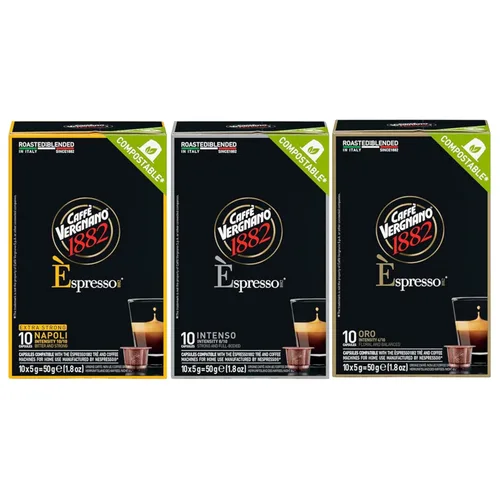 Vista 20 de Cápsulas compatibles para máquina de espresso línea original de tostado medio de Café Vergnano 1882, café espresso de arábica y robusta, café