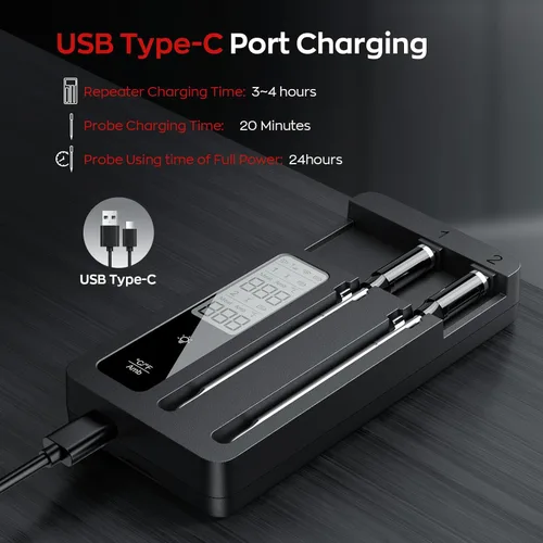 Vista 3 de Termómetro inteligente inalámbrico para carne con sondas duales, combinación de Bluetooth y WiFi, alta precisión y respuesta rápida para barbacoa