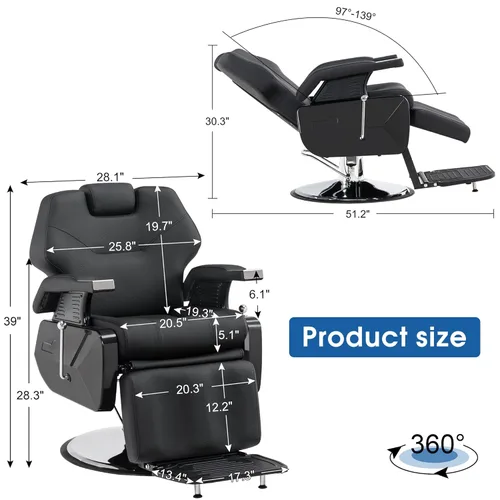 Vista 3 de BarberPub Silla de peluquero reclinable hidráulica para todo uso salón de belleza Spa Equipo de estilo 9208 (negro)