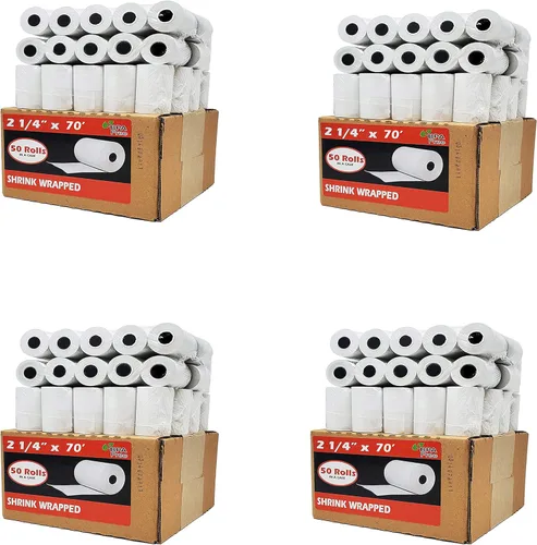 Vista 54 de (100 rollos) 2 1/4 x 50 Rollos de papel térmico para recibo de 55 GSM, papel alemán de calidad premium, se adapta a todos los terminales de tarjetas