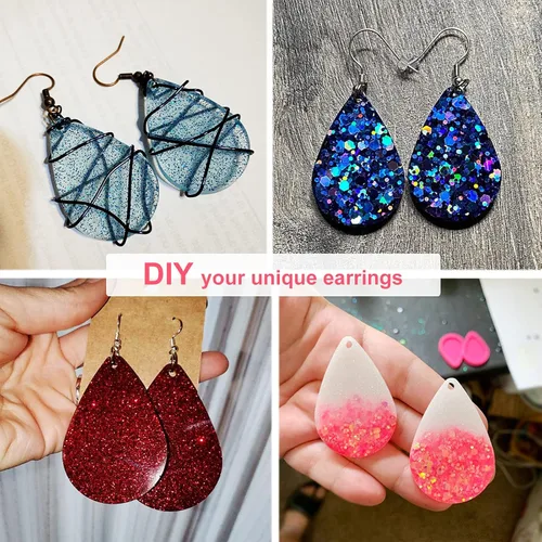 Vista 4 de 2 moldes de resina epoxi – moldes de aretes para hacer joyas, moldes de silicona para joyas de moda, molde de manualidades de resina de lágrima