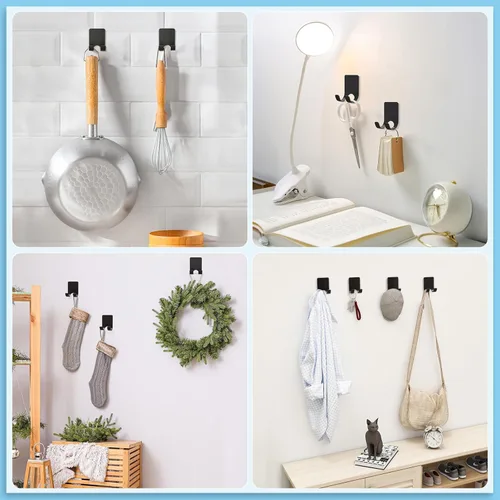 Vista 5 de VIS'V Soporte de pared para maquinilla de afeitar de ducha, ganchos adhesivos de metal para él y para ella, impermeables, negros, 2 piezas