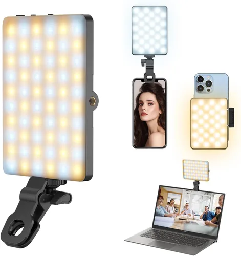 Vista 10 de Luz para selfie para teléfono, 60 luces LED para teléfono con clip recargable y 3 modos de luz ajustados, luz de video de 2000 mAh para iPhone