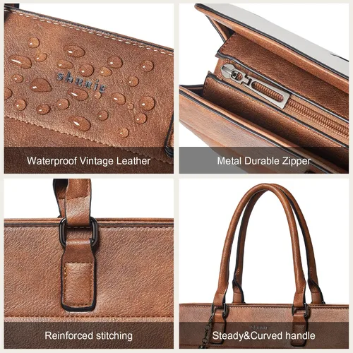 Vista 3 de Shrrie Bolsa para laptop de 17 pulgadas para mujer, bolsa de trabajo resistente al agua, maletín con bolso