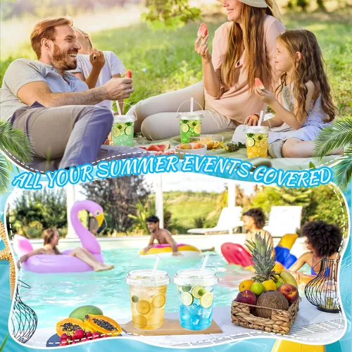 Vista 5 de 30 Sets 34 oz Drink Buckets with Lids and Straws, Disposable Clear Plastic Party Cups with Handles for Rum, Iced Coffee, Smoothies, Milkshakes