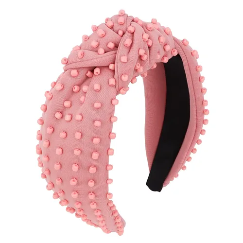Vista 18 de YISSION 1 unidad Diadema anudada de perlas para mujer, banda para la cabeza con cuentas antideslizante, diadema ancha de perlas para mujer, banda