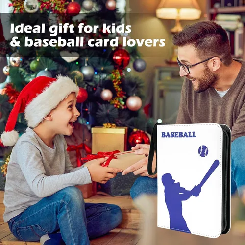 Vista 7 de ProCase Carpeta de tarjetas de béisbol de 4 bolsillos para 440 tarjetas, álbum de tarjetas comerciales deportivas con 55 fundas para tarjetero Azul