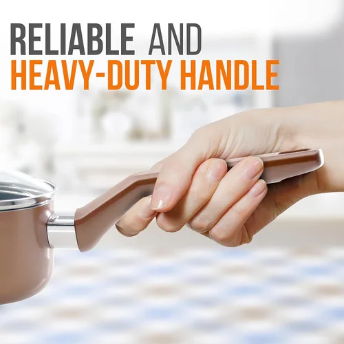 Vista 4 de NutriChef Cacerola con tapa Utensilios de cocina antiadherentes de alta calidad con tapas de vidrio templado transparente, 1 cuarto de galón