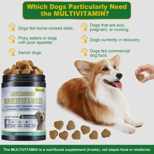 Vista 5 de Avanzado multivitamínico masticable 24 en 1 para perros – 200 suplementos vitamínicos masticables suaves todo en uno para la piel del perro, alivio