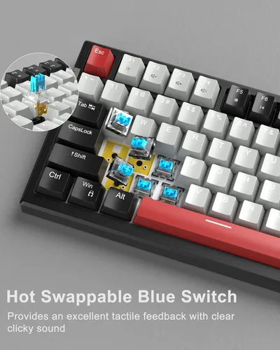 Vista 2 de Teclado mecánico compacto 80% para juegos, teclado mecánico intercambiable en caliente con teclado numérico e interruptores rojos, teclado