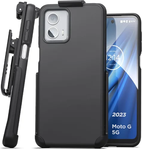 Encased Funda para cinturón para Moto G 5G (2023) Slimshield con clip para funda (2023 Motorola G-5G 2023) negro mate