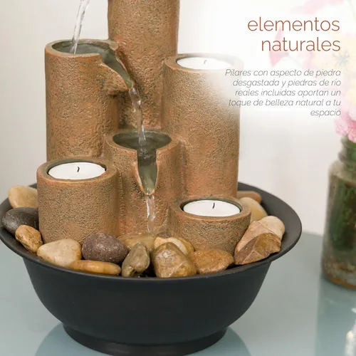 Vista 10 de Alpine Corporation WCT202 Fuente de agua escalonada de mesa interior con 3 velas para escritorio y mesa, 11 pulgadas, marrón