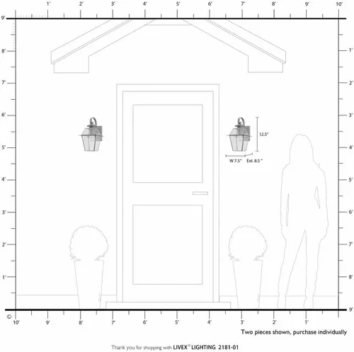 Vista 3 de Livex Lighting 2181-01 Westover - Farol de pared para exteriores, 1 luz, latón antiguo