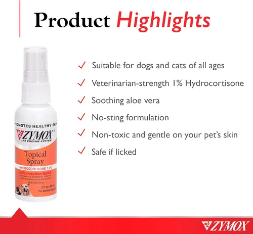 Vista 3 de Zymox Spray tópico para puntos calientes para perros y gatos con 1% de hidrocortisona, 2 onzas