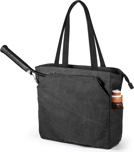 SMRITI Tennis Tote Bag Canvas, Large Sports Handbag Tennis Racket Bag for Women, Portable Tennis Racquet Shoulder Bag for Badminton, Pickleball,