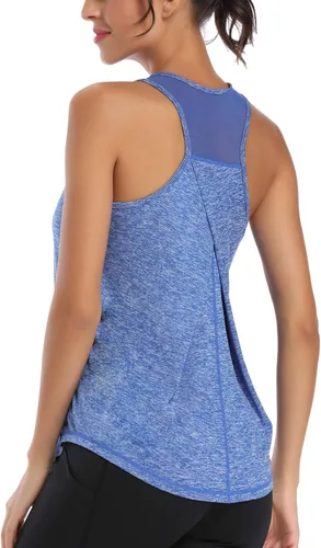 Vista 3 de Aeuui - Camisa de malla sin mangas y con espalda cruzada para mujer para entrenar o hacer yoga ropa de gimnasio