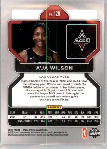 Vista 2 de Panini Prizm WNBA #128 A'ja Wilson Las Vegas Aces - Tarjetas coleccionables de baloncesto 2022