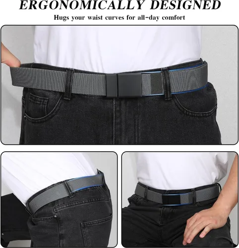 Vista 3 de SANSTHS Mens Belt 1.5", Casual Web Golf Ratchet Belts for Men, Stretch Nylon Work Belts with Flip Top Buckle, Black Grey