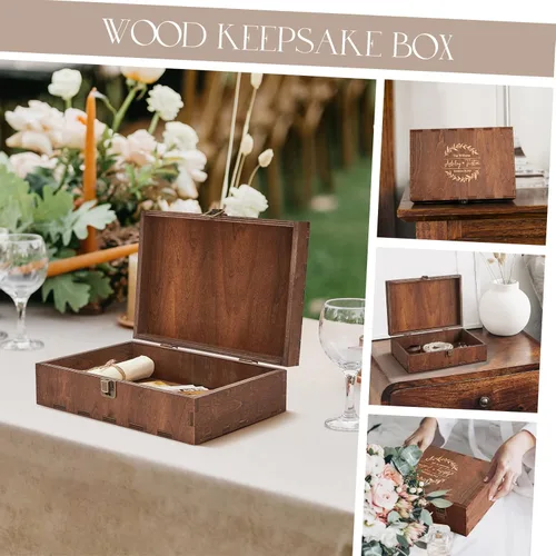 Vista 6 de AW BRIDAL Caja de recuerdos de boda personalizada con tapa, caja de almacenamiento de memoria de madera, regalos de despedida de soltera