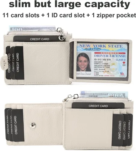 Vista 2 de Fependu Cartera delgada para mujer, tarjetero delgado para mujer, bloqueo RFID, carteras pequeñas de cuero genuino, Cartera delgada