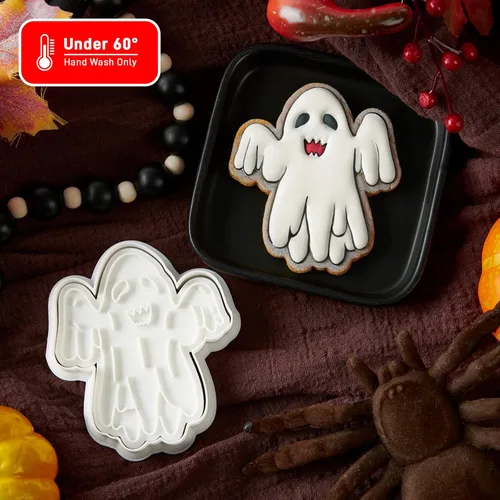 Vista 10 de Flycalf Cortadores de galletas de Halloween, formas de sombrero de bruja con sellos de émbolo, accesorios de horneado de ácido poliláctico