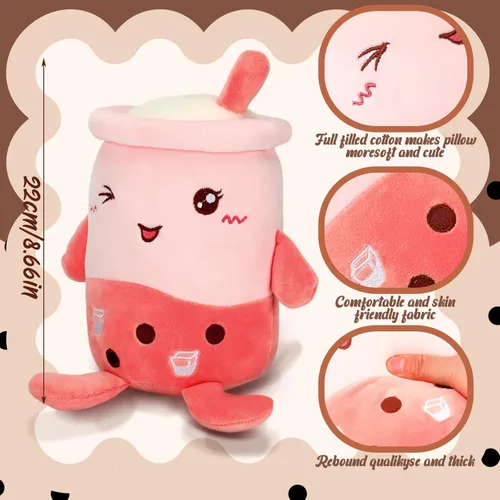 Vista 4 de Lewtemi 3 almohadas de peluche de burbujas con forma de comida, juguetes de té con leche, almohada de relleno de taza de té, taza de burbujas suave