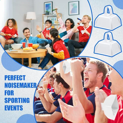 Vista 4 de Treela 36 unidades de cencerros de metal con asas, campanas de vaca que hacen ruido para eventos deportivos de 3 pulgadas, cencerro de animación a