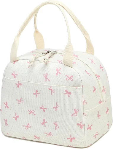 Vista 18 de Bluboon Bolsa de almuerzo para mujer, bonita bolsa de almuerzo de pana con correa para el hombro, reutilizable, aislada, gran capacidad