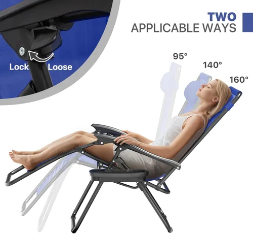 Vista 18 de Magshion Zero Gravity - Juego de 2 sillas reclinables para patio al aire libre con bandeja lateral, reclinables ajustables antigravedad
