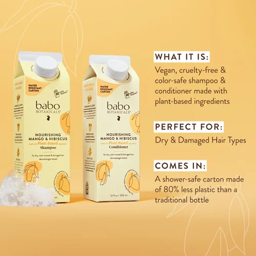 Vista 5 de Babo Botanicals Nourishing Mango & Hibiscus Shampoo + Bundle with Conditioner- For Dry, Damaged, Color-Treated Hair – Moisturize & Soften - Passion