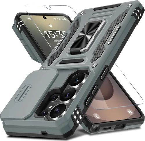 Vista 50 de DEERLAMN Funda para Samsung Galaxy A15 5G con cubierta deslizante para la cámara + protector de pantalla (1 paquete), soporte de anillo giratorio