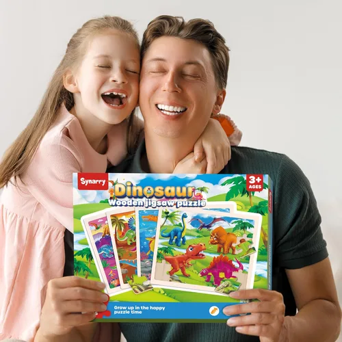 Vista 7 de SYNARRY - Rompecabezas grandes de madera de dinosaurio para niños pequeños de 3-5 años, rompecabezas de madera de dinosaurio para niños de 4-6 años