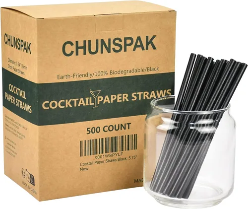 Vista 11 de Pajitas de cóctel de papel de 5 pulgadas - 500 unidades biodegradables pequeñas pajitas de papel negro a granel para bebidas cortas, restaurantes
