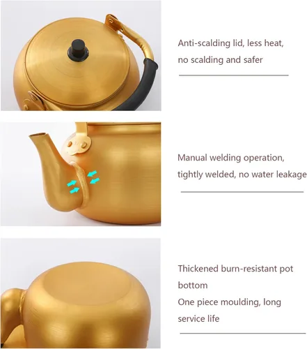 Vista 6 de YUHANG Hervidor de té de aluminio, mango antiquemaduras, adecuado para vino, sopa o cualquier bebida, teteras de camping, fiestas de barbacoa