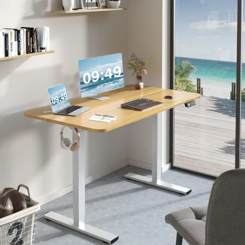Vista 55 de Furmax Escritorio eléctrico de altura ajustable grande de 55 x 24 pulgadas, escritorio de pie para oficina en casa, escritorio de computadora