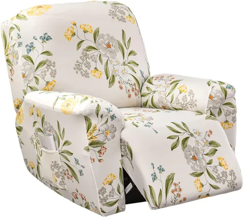 Vista 10 de CRFATOP Funda elástica para sillón reclinable, 4 piezas, fundas impresas para silla reclinable de 1 asiento, colección Fallon, protector de muebles