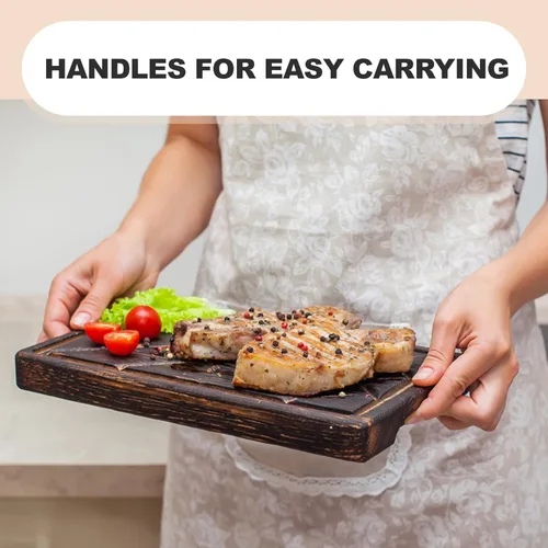 Vista 5 de TESLYAR Tabla de madera para carne, tabla de cortar y plato para servir barbacoa, tabla de embutidos de madera maciza y plato para servir carne