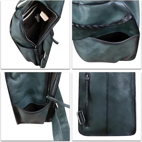 Vista 7 de Genuine Leather Sling Bag for Men Handmade Retro Crossbody Backpack Purse Hiking Daypack Chest Shoulder Fanny Pack