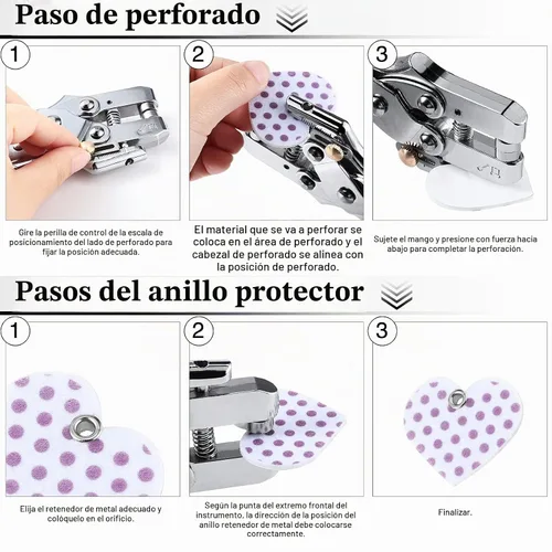 Vista 5 de Kit de herramientas para ojales, alicates para ojales, plata, 3/16 pulgadas Plateado