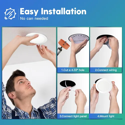 Vista 3 de FREELICHT Paquete de 6 luces de techo empotrables LED ultrafinas 5CCT de 4 pulgadas con caja de conexiones, 2700K/3000K/3500K/4000K/5000K