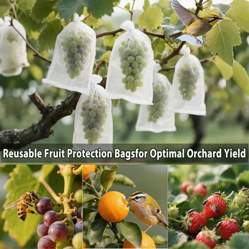 Vista 4 de Bolsas de protección de frutas, 100 unidades, bolsas de malla reutilizables para árboles frutales, tamaño 3, fundas transpirables para proteger