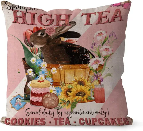 Vista 17 de Fundas de almohada vintage de conejo de Pascua, flores de primavera, huevos de Pascua, Navidad, 16 x 16 pulgadas, funda de almohada de lino