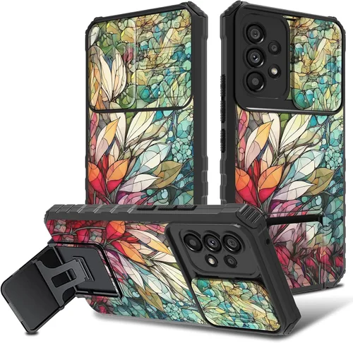 Vista 15 de Funda para Samsung Galaxy A53 5G con funda para cámara y soporte de soporte, resistente, a prueba de golpes, TPU funda protectora para Samsung Flor