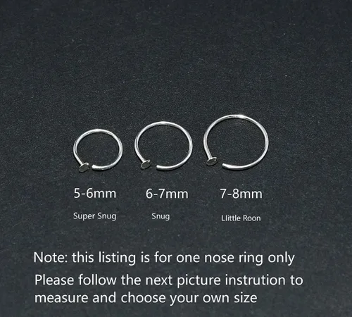 Vista 4 de Anillos de nariz de 925 plata de ley hipoalergénicos de 22G para mujer, anillo de nariz de 22G pequeño y delgado de plata 6mm - 7mm ajustable