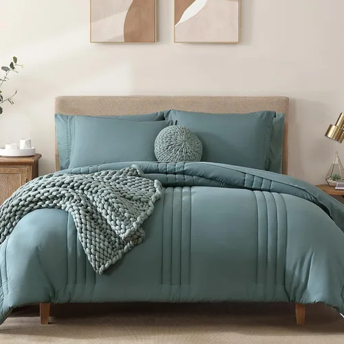 Vista 39 de Monbix Juego de ropa de cama tamaño Twin XL - Juego de 5 piezas extra largo para dormitorio, diseño acolchado, cama en una bolsa Twin XL