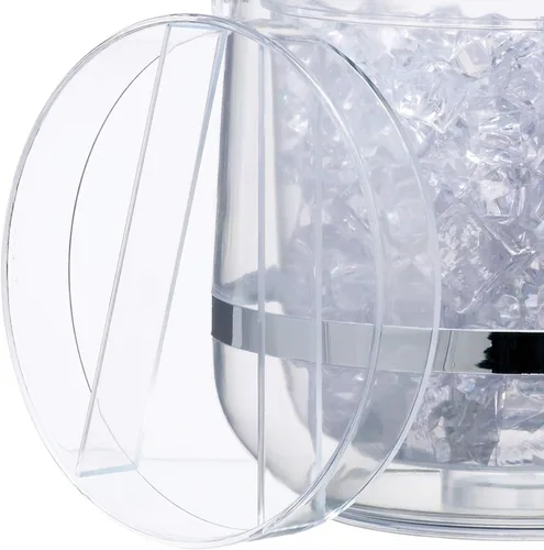 Vista 4 de Barcraft Cubo aislado de plástico con pinzas y tapa para hielo, 2,5 l, transparente