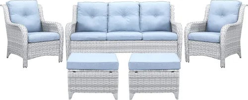 Vista 13 de Belord Mesa auxiliar pequeña para exteriores, mesa de mimbre de vidrio templado, mesa de centro impermeable para patio, mesa auxiliar de ratán