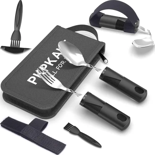 Utensilios adaptativos para pacientes de Parkinson, personas mayores, utensilios pesados para temblores de mano, utensilios para comer para personas